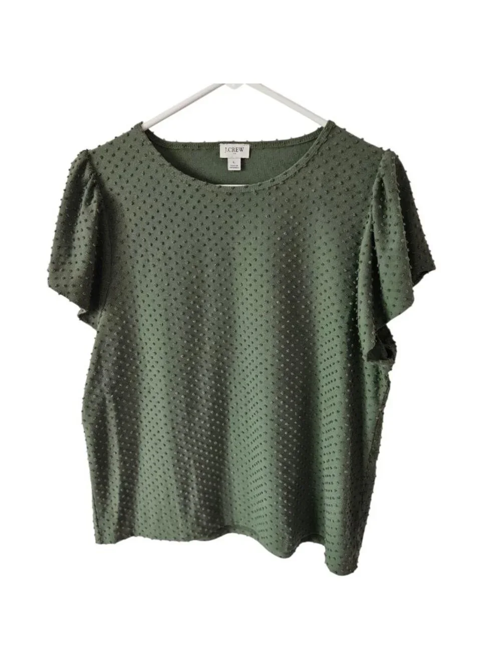 J.Crew Olive Green Swiss Dot Flutter Sleeve Blouse Top Women's Large L